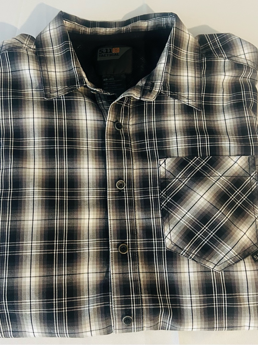 5.11 Tactical Men's Black and White Plaid Button-Down Shirt Size Large